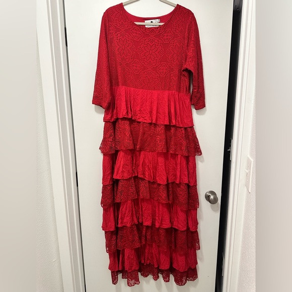 Red Lace Ruffle Dress - Picture 2 of 4
